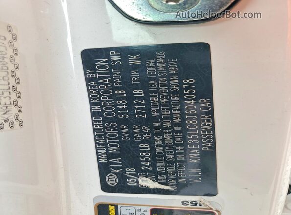 KNAE35LC8J6040578 2018 KIA STINGER White Engine compartment view