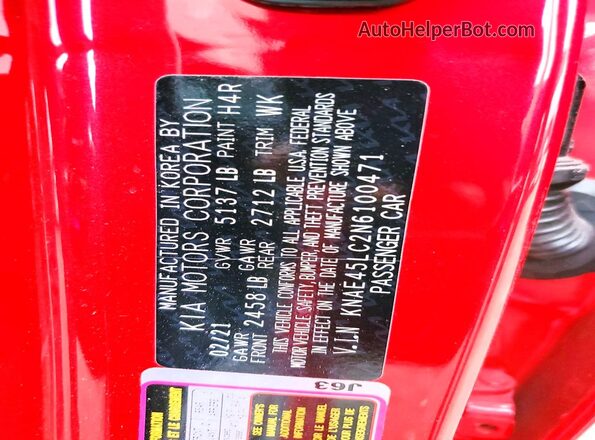 KNAE45LC2N6100471 2022 KIA STINGER Red 