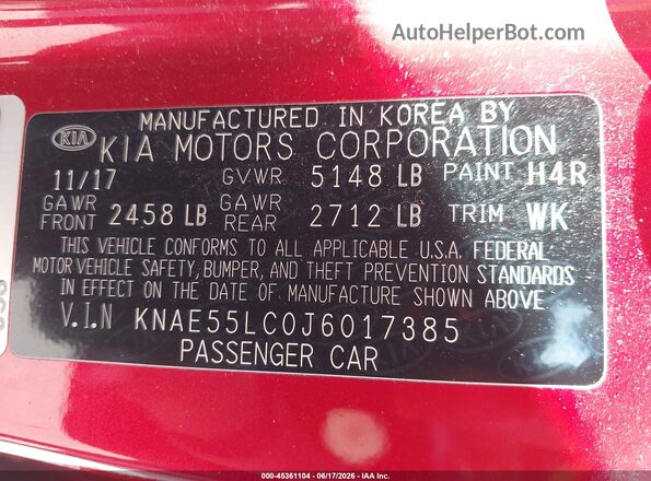 KNAE55LC0J6017385 2018 KIA STINGER Red Engine compartment view