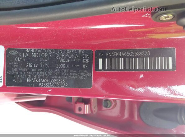 KNAFK4A65G5589328 2016 KIA FORTE Красный Вид подкапотного пространства