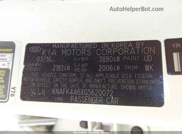 KNAFK4A6XG5620072 2016 KIA FORTE Белый Вид подкапотного пространства