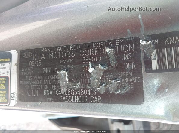 KNAFX4A68G5480413 2016 KIA FORTE Gray 