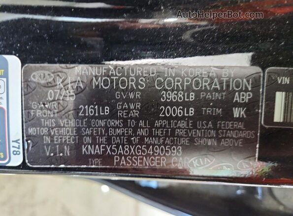 KNAFX5A8XG5490593 2016 KIA FORTE Черный Вид наклейки с VIN-кодом