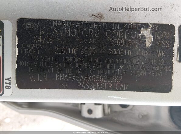 KNAFX5A8XG5629282 2016 KIA FORTE Silver Widok komory silnika
