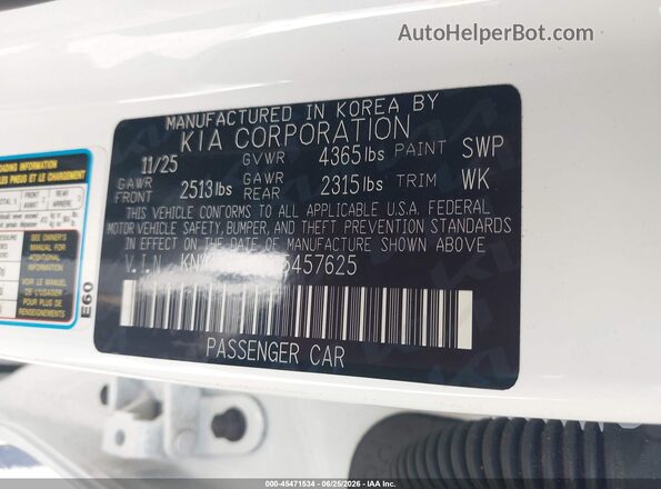KNAG24J7XT5457625 2026 KIA K5 White Вид підкапотного простору