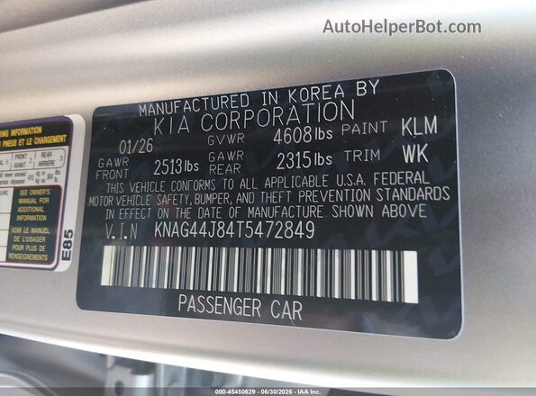 KNAG44J84T5472849 2026 KIA K5 Gray Engine compartment view