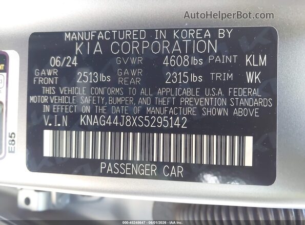 KNAG44J8XS5295142 2025 KIA K5 Gray 