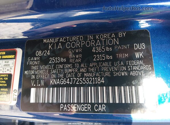 KNAG64J72S5321184 2025 KIA K5 Blue Engine compartment view