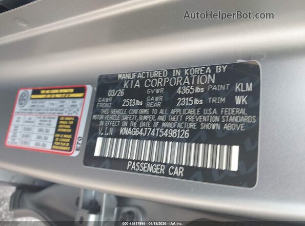 KNAG64J74T5498126 2026 KIA K5 Silver Widok komory silnika