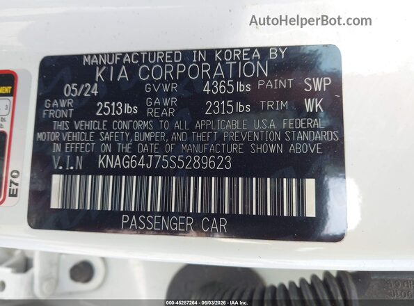 KNAG64J75S5289623 2025 KIA K5 White Вид підкапотного простору