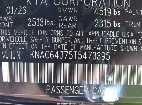 KNAG64J75T5473395 2026 KIA K5 Black Widok komory silnika