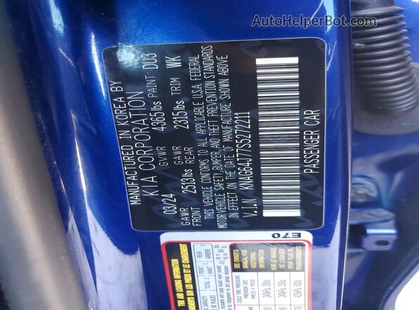 KNAG64J77S5272211 2025 KIA K5 Blue Widok naklejki z numerem VIN