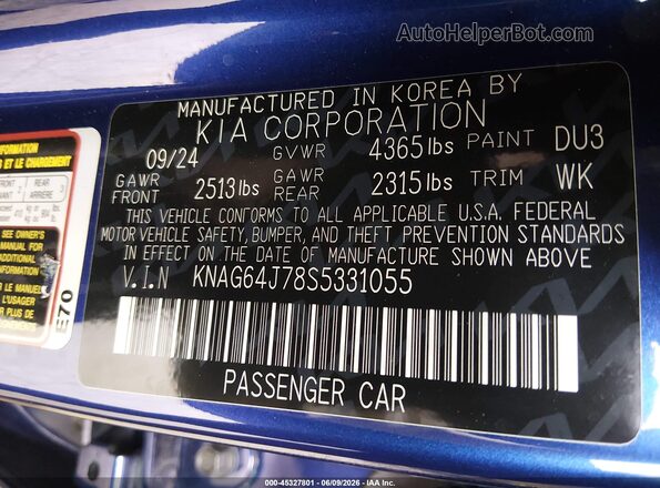 KNAG64J78S5331055 2025 KIA K5 Синий Вид подкапотного пространства