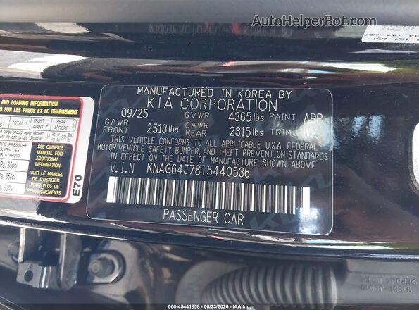 KNAG64J78T5440536 2026 KIA K5 Black ძრავის განყოფილების ხედი