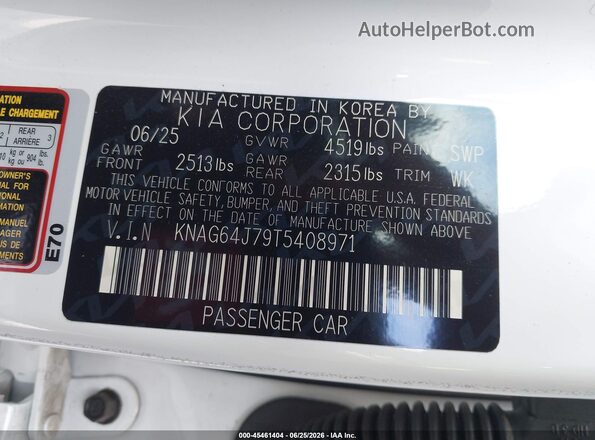 KNAG64J79T5408971 2026 KIA K5 White Շարժիչի բաժամունքի տեսք