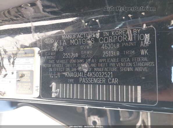 KNAGU4LE4K5032521 2019 KIA OPTIMA HYBRID Black Вид підкапотного простору