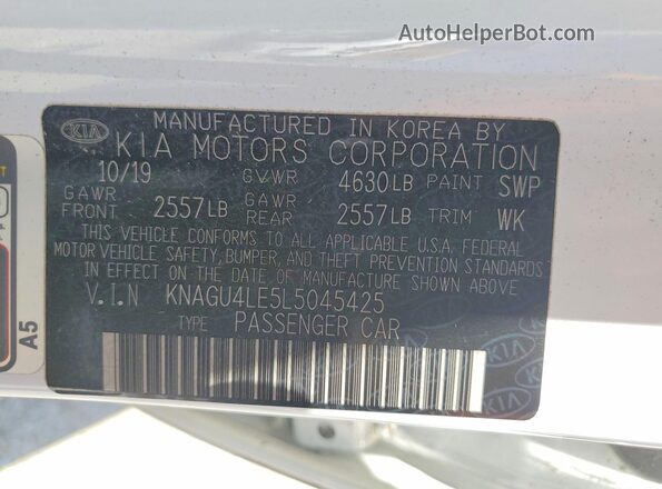 KNAGU4LE5L5045425 2020 KIA OPTIMA White 
