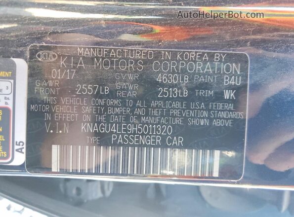 KNAGU4LE9H5011320 2017 KIA OPTIMA Blue Widok komory silnika