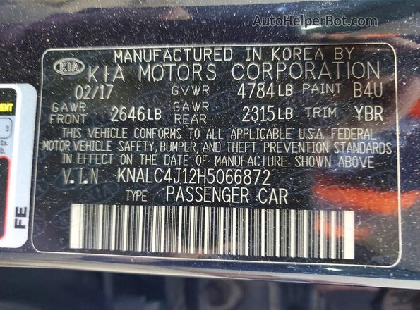 KNALC4J12H5066872 2017 KIA CADENZA Blue Շարժիչի բաժամունքի տեսք