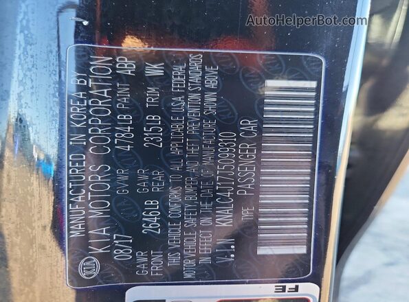 KNALC4J17J5099310 2018 KIA CADENZA Black Vista de la etiqueta del VIN