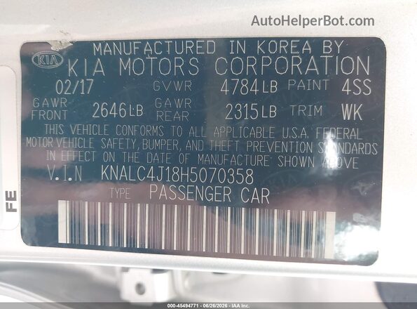 KNALC4J18H5070358 2017 KIA CADENZA Silver Engine compartment view