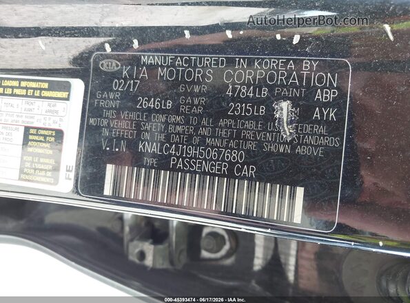 KNALC4J19H5067680 2017 KIA CADENZA Black Widok komory silnika