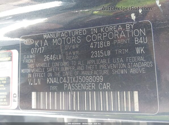 KNALC4J1XJ5098099 2018 KIA CADENZA Black Շարժիչի բաժամունքի տեսք