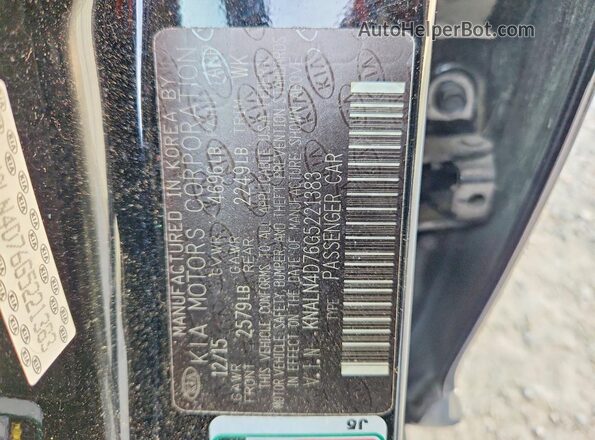 KNALN4D76G5221383 2016 KIA CADENZA Black VIN კოდის სტიკერის ხედი