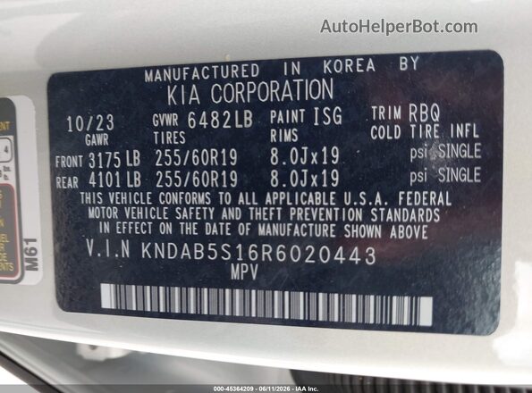 KNDAB5S16R6020443 2024 KIA EV9 Silver Widok komory silnika