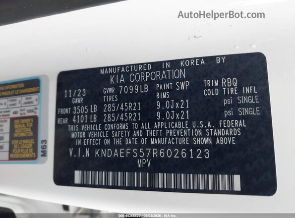 KNDAEFS57R6026123 2024 KIA EV9 White Вид підкапотного простору