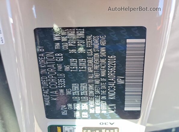 KNDC34LA0R5622016 2024 KIA EV6 Gray Vista de la etiqueta del VIN