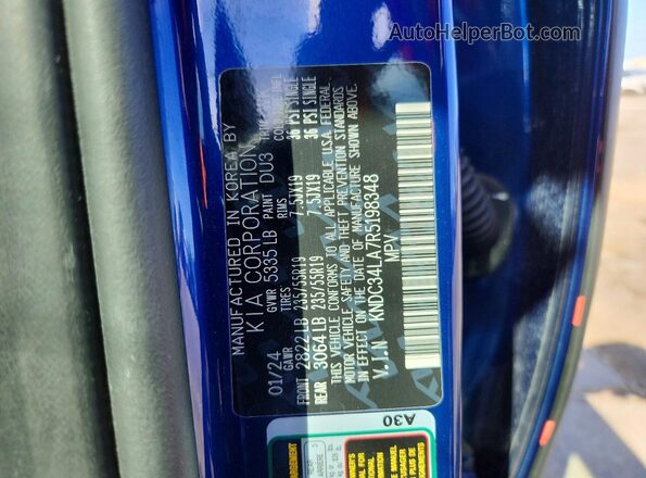 KNDC34LA7R5198348 2024 KIA EV6 Blue Vista de la etiqueta del VIN