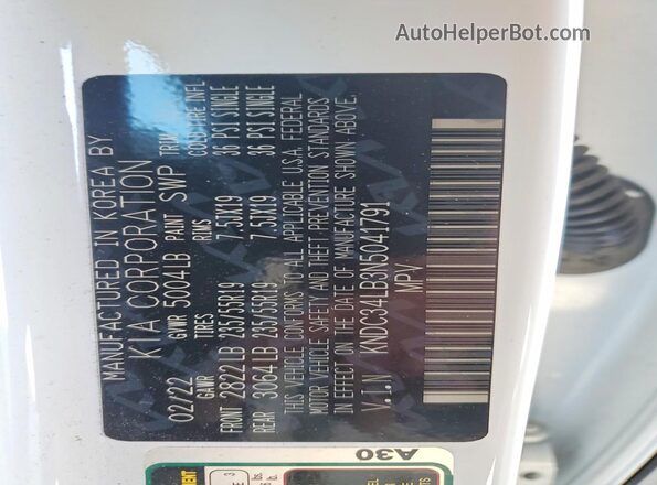 KNDC34LB3N5041791 2022 KIA EV6 White 