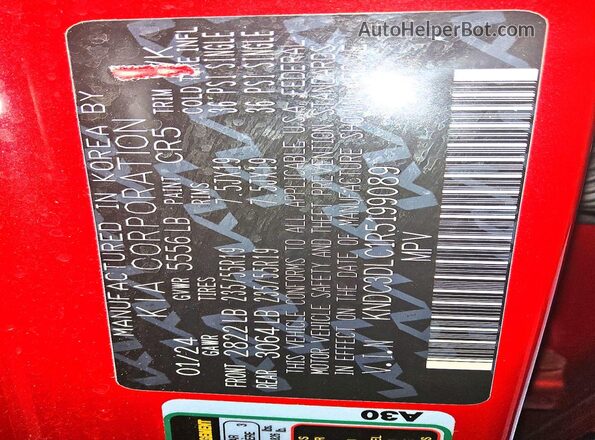 KNDC3DLC1R5199089 2024 KIA EV6 Red 