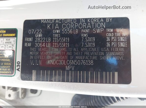 KNDC3DLC6N5076138 2022 KIA EV6 White ძრავის განყოფილების ხედი