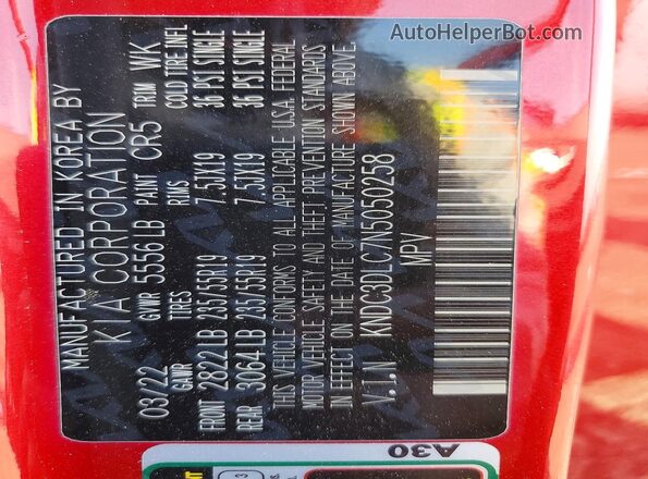 KNDC3DLC7N5050258 2022 KIA EV6 Red 