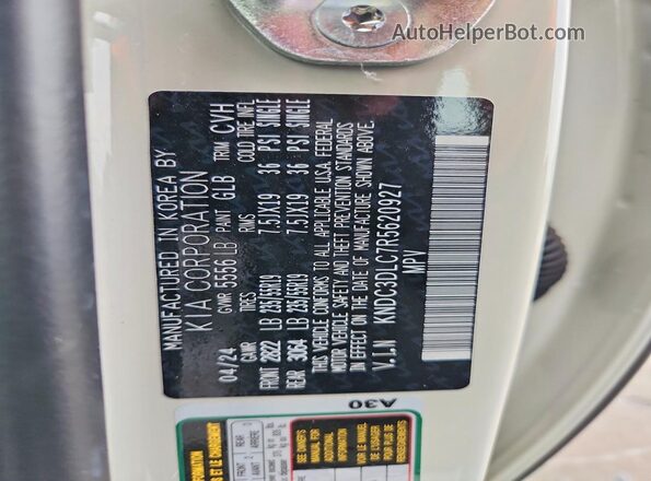 KNDC3DLC7R5620927 2024 KIA EV6 Бежевый Вид наклейки с VIN-кодом