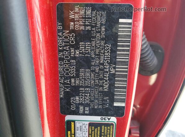 KNDC44LA4P5118532 2023 KIA EV6 Красный Вид наклейки с VIN-кодом