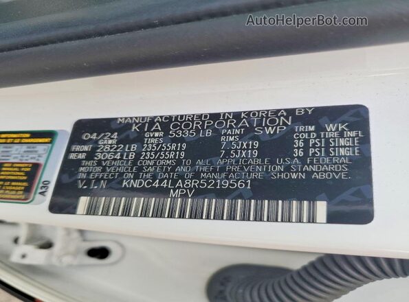 KNDC44LA8R5219561 2024 KIA EV6 White 