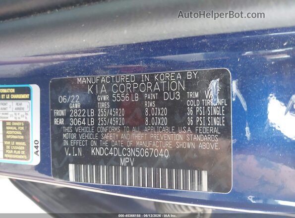 KNDC4DLC3N5067040 2022 KIA EV6 Blue Engine compartment view