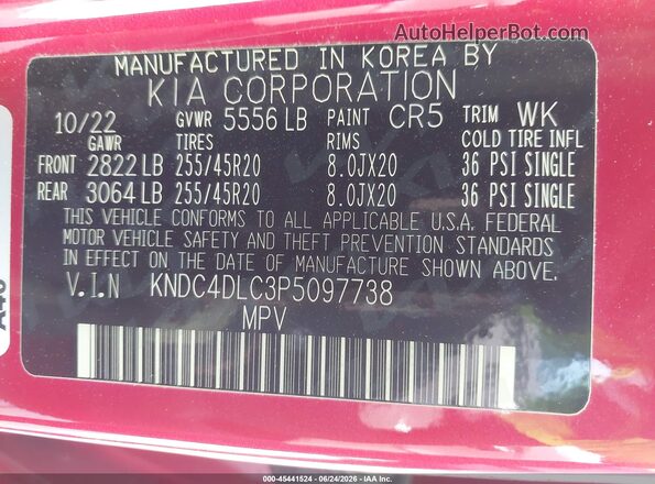KNDC4DLC3P5097738 2023 KIA EV6 Красный Вид подкапотного пространства