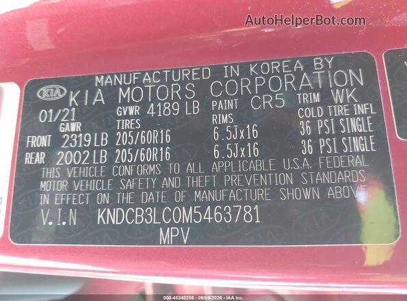 KNDCB3LC0M5463781 2021 KIA NIRO Красный 