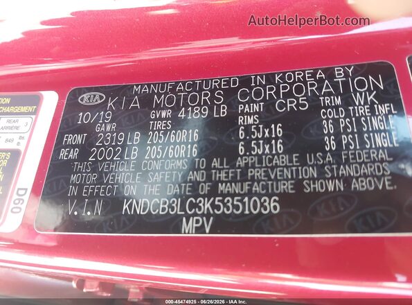 KNDCB3LC3K5351036 2019 KIA NIRO Red Widok komory silnika