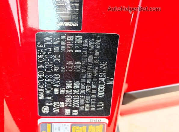 KNDCB3LC4L5425243 2020 KIA NIRO Red 
