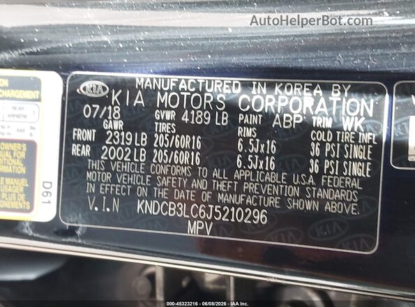 KNDCB3LC6J5210296 2018 KIA NIRO Черный Вид подкапотного пространства