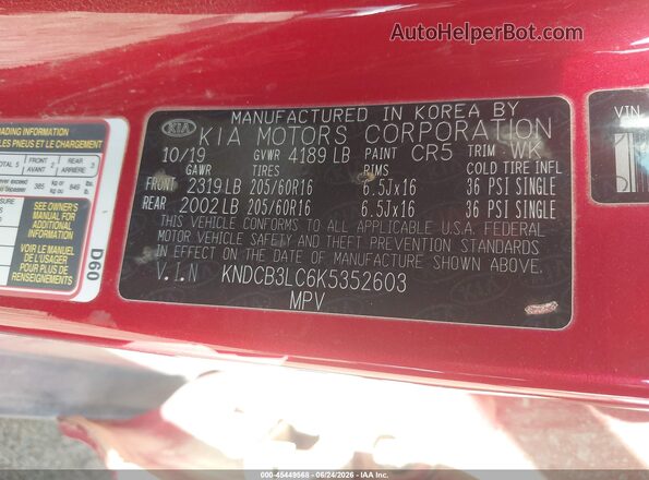 KNDCB3LC6K5352603 2019 KIA NIRO Red ძრავის განყოფილების ხედი