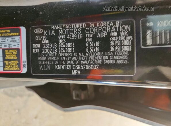 KNDCB3LC8K5266032 2019 KIA NIRO Black Widok naklejki z numerem VIN