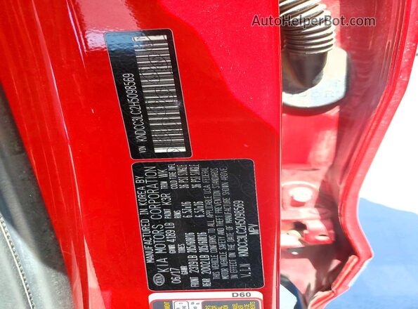 KNDCC3LC2H5098569 2017 KIA NIRO Красный Вид наклейки с VIN-кодом