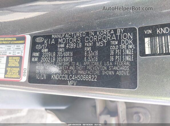 KNDCC3LC4H5066822 2017 KIA NIRO Gray 