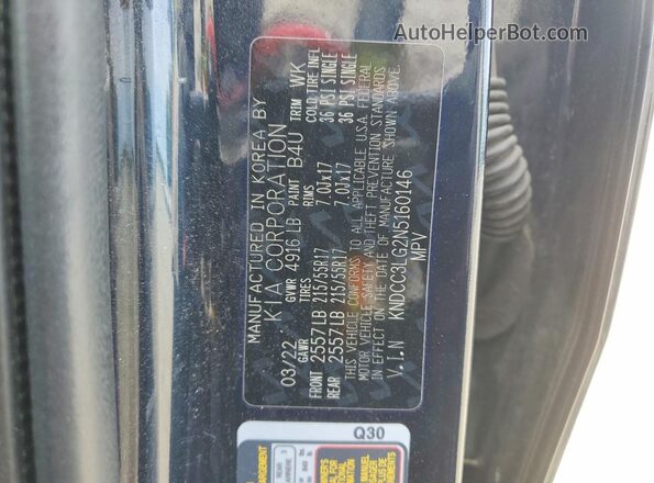 KNDCC3LG2N5160146 2022 KIA NIRO Blue Widok naklejki z numerem VIN